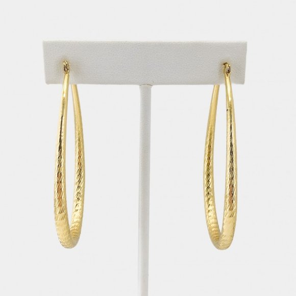 NEW Statement Gold Tube Textured Hoop Earrings - Picture 4 of 5